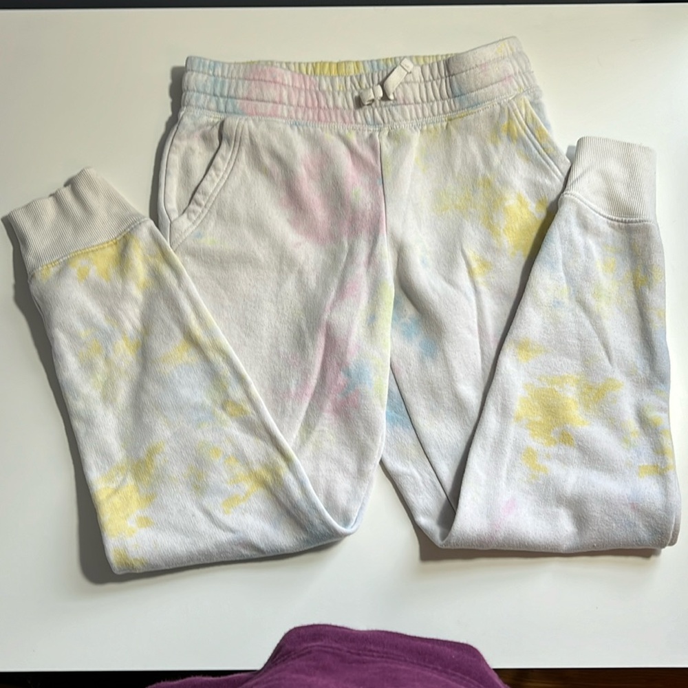 Old Navy White Rainbow Tie Dye Joggers Cotton Blend Size L(10-12)